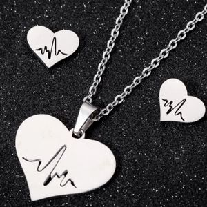 ❣2-Pc.Stainless📉Steel📈Silver📉Heartbeat📈Set❣